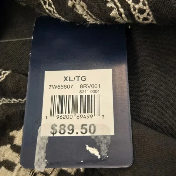 Lucky Brand Embroidered Boho Peasant Blouse Dark Gray XL Festival Summer NWT - Picture 9 of 11